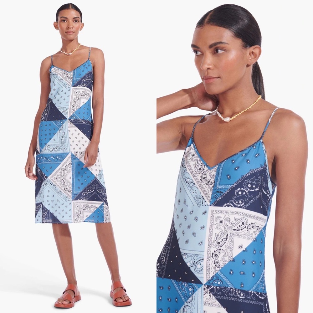 STAUD Dolores Bandana Midi Dress in Blue L